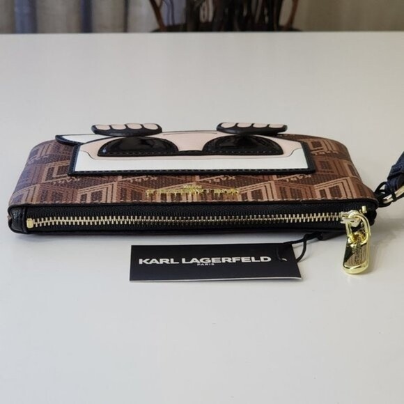 NEW! KARL LAGERFELD PARIS Logo Monogram Wristlet Clutch - Picture 8 of 15